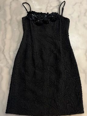 Suzi Chin for Maggy Boutique Black Floral-Textured Mini Dress